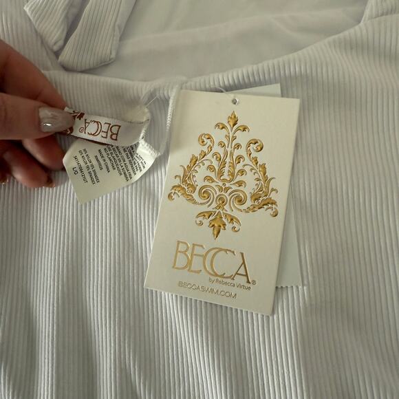 BECCA | White Ribbed Peek-a-boo Tortoise Ring One Piece Swimsuit | Large BNWT - Picture 5 of 7